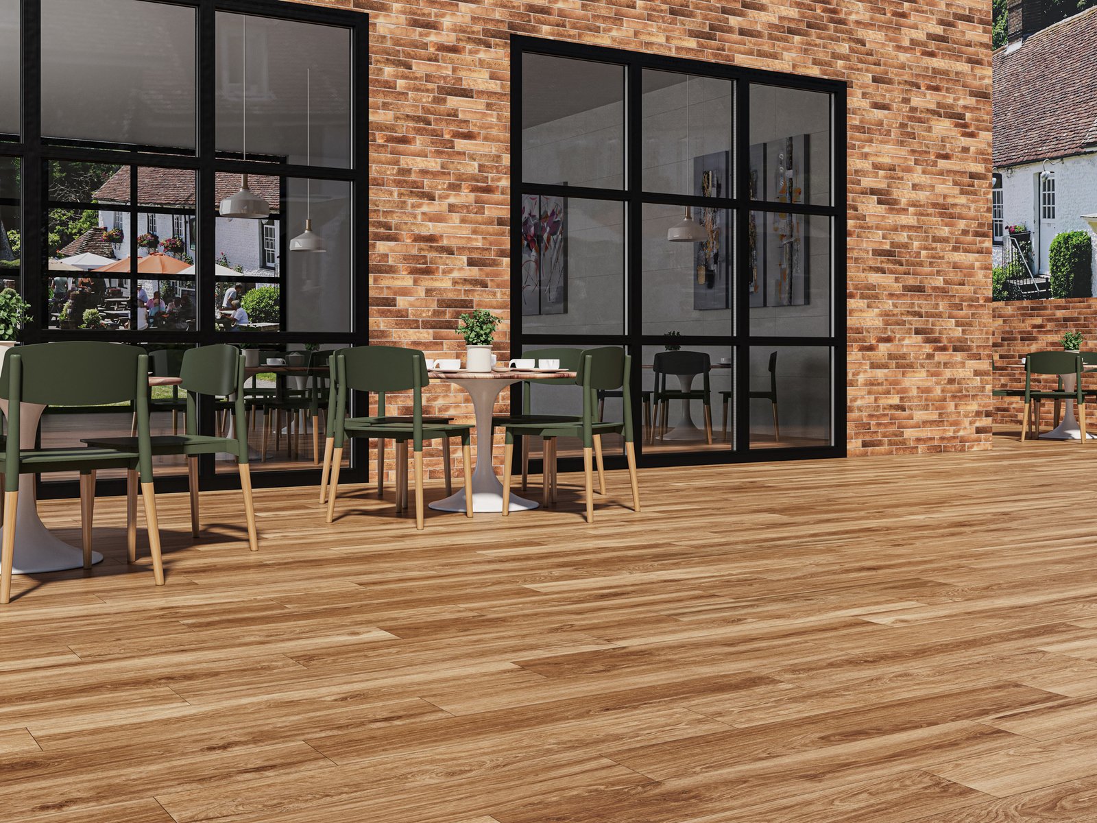 Carrelage effet bois posé sur une terrasse contemporaine